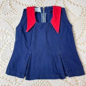 Vintage 1960s Jamie Classic Girls 2 Years Navy Red Canvas Sleeveless Blouse
